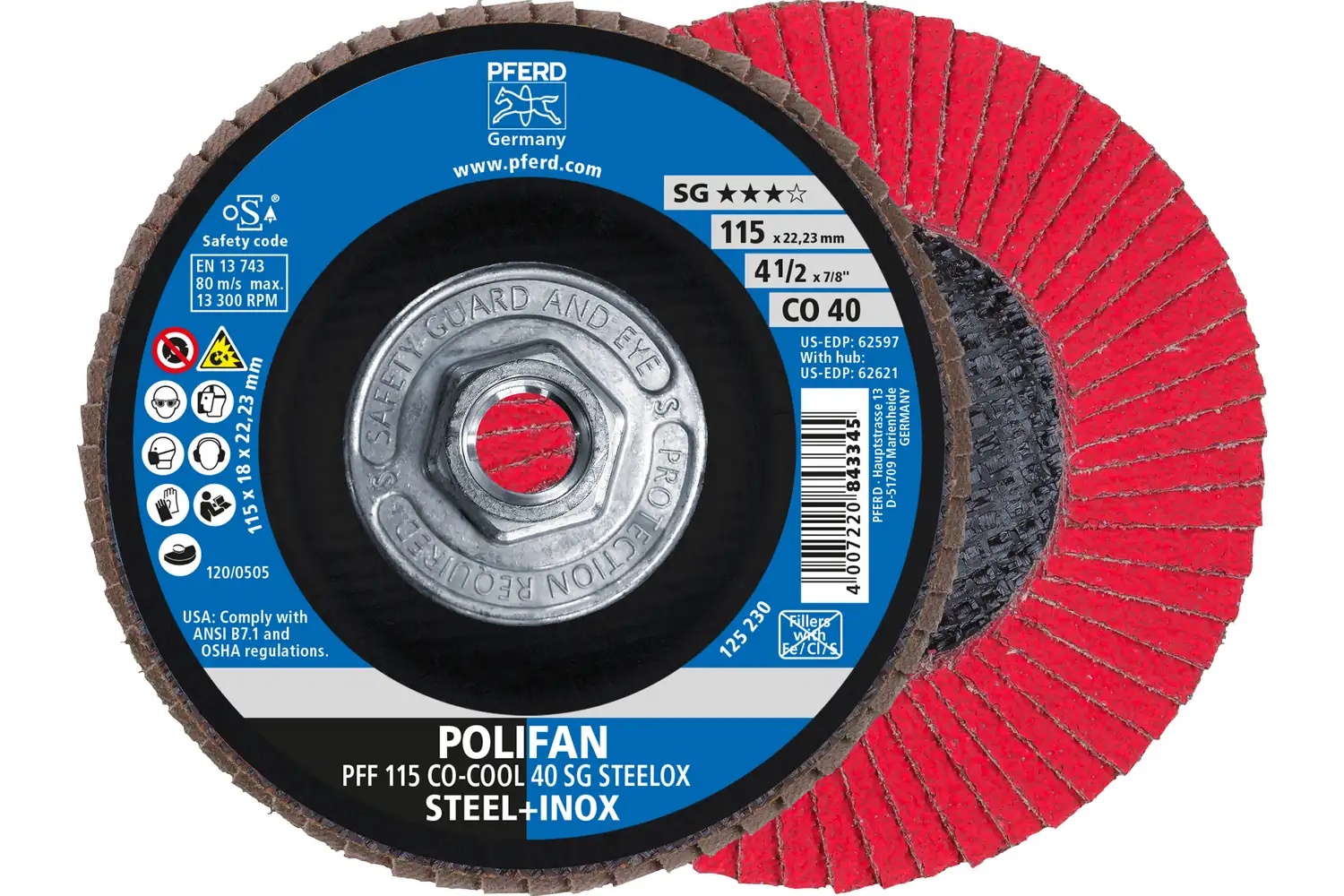 Picture of Pferd Flap Disc, 4-1/2" x 5/8-11, Co-Cool SG Steelox, 40 Grit, T27, Flat, Ceramic oxide